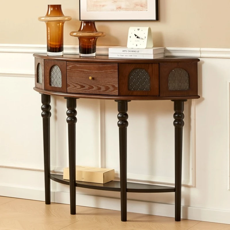 

French retro solid wood entrance table semi-round entrance facing the door table against the wall living room storage table