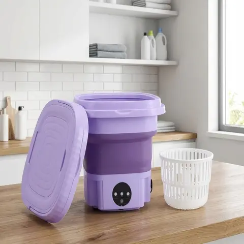9L Portable Foldable Washing Machine with Drain Basket Compact Mini Washer for Travel Camping RV Dorms Apartment Small Items Und