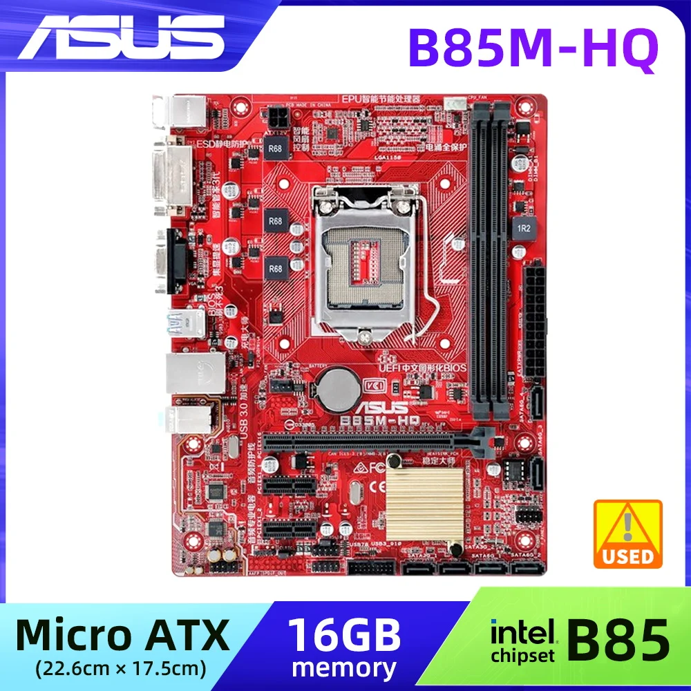 

Б/у Материнская плата ASUS B85M-HQ с разъемом LGA 1150 для Intel Core i5 4590 поддерживает 2x dims макс. 16 ГБ DDR3 Micro ATX форм-фактор