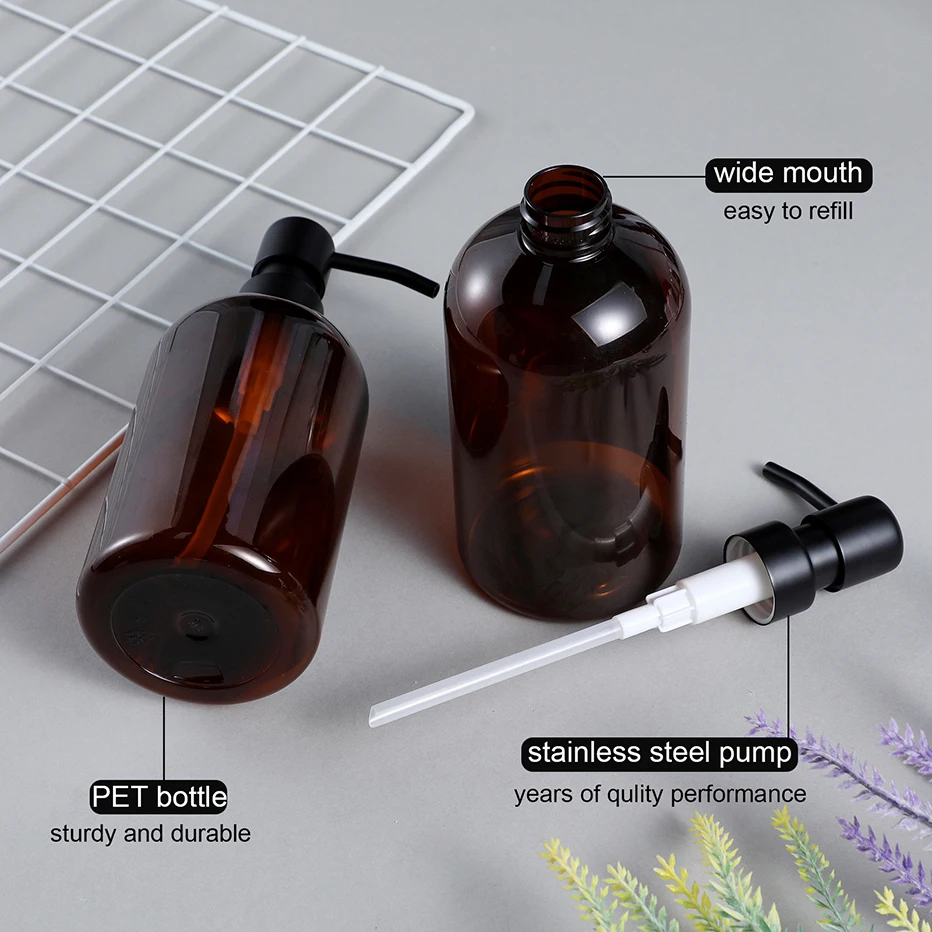 Refillable Shampoo and Conditioner Dispenser Set Empty Soap Bottles with Stainless Steel Pump Bathroom Shower Soap Dispenser