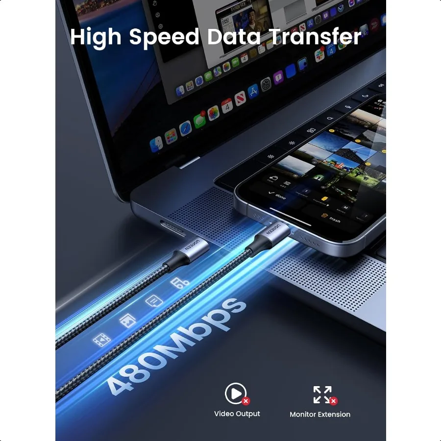 Cable USB C a USB C 3.3FT 60W Paquete de 2 cables USB C Cable trenzado de nailon tipo C para iPhone 16 15 Galaxy S24 S23 S22 Pixel 8 7 Libro A