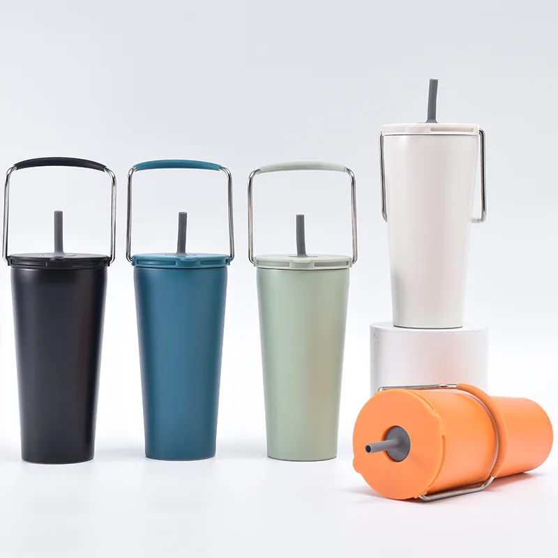 Double Stainless Steel Straw Thermos Cup,American Vacuum,Heat Lock,Cold,Home, Outdoor,Car Sports,Portable Water Bottle,600ml