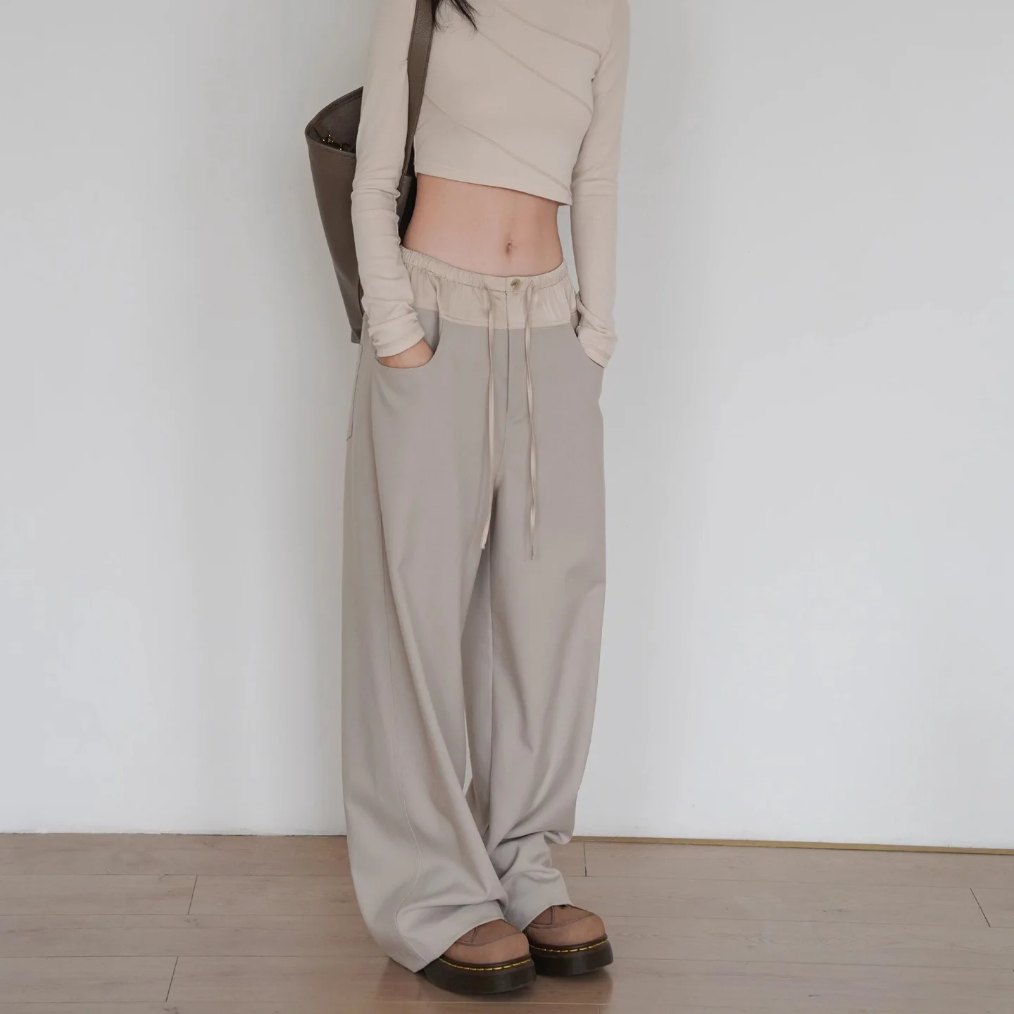 2026 New Women American Color Block Yoga Pants Draped Loose Slim Wide Leg Straight Floor-Length Casual Outdoor Trousers