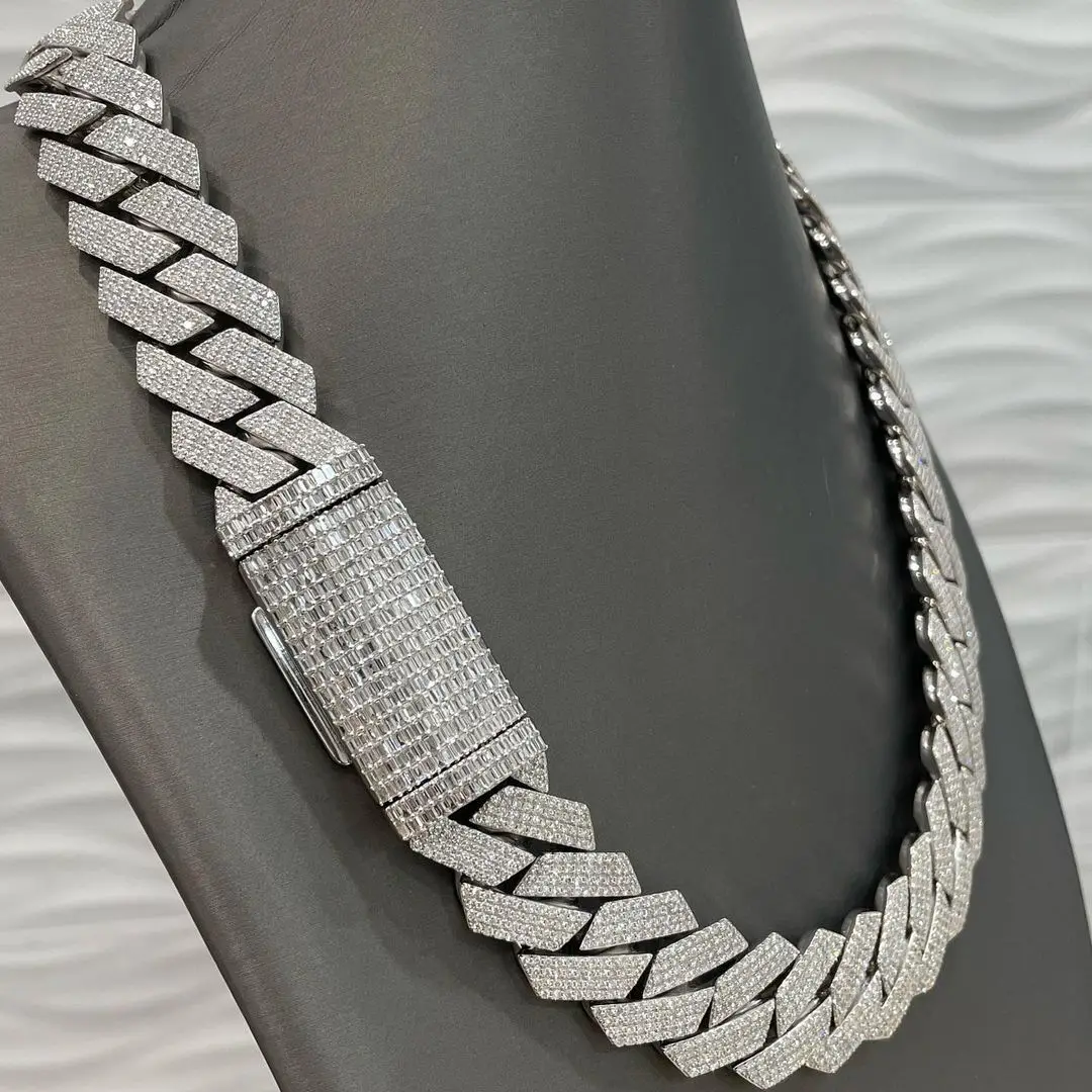 Mens Gold Chains 18mm Iced Out Two Tone Vvs Moissanite Miami Cuban Link Chain S925 Sterling Silver Necklace