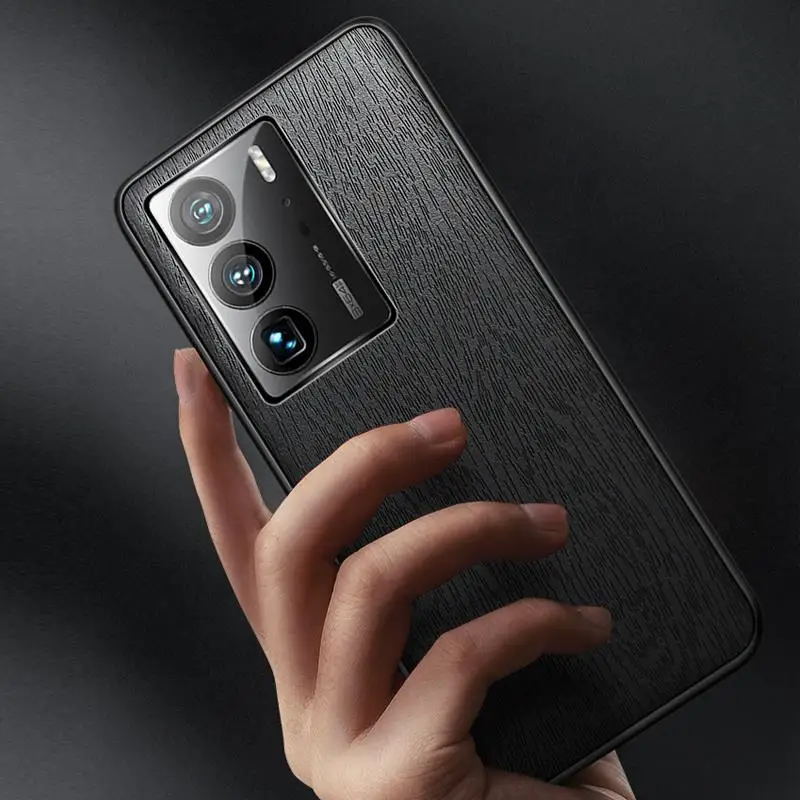 

Coque For ZTE Axon 40 Ultra 5G Wood Texture Leather Phone Case For Axon 40 Ultra Slim Phone Cover For A2023P Hard PC Bumper Case
