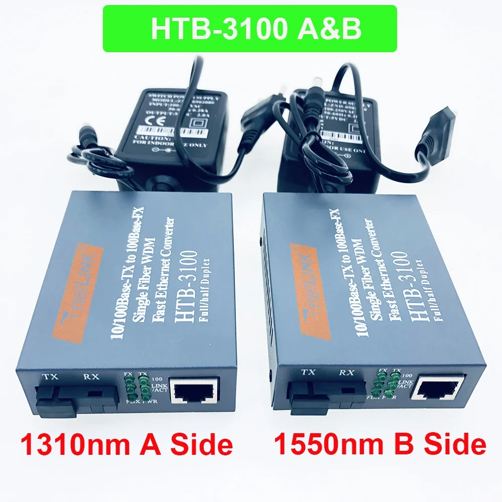 1 Pair HTB-3100 Optical Fiber Media Converter Fiber Transceiver Single Fiber Converter 25km SC 10/100M Singlemode Single Fiber