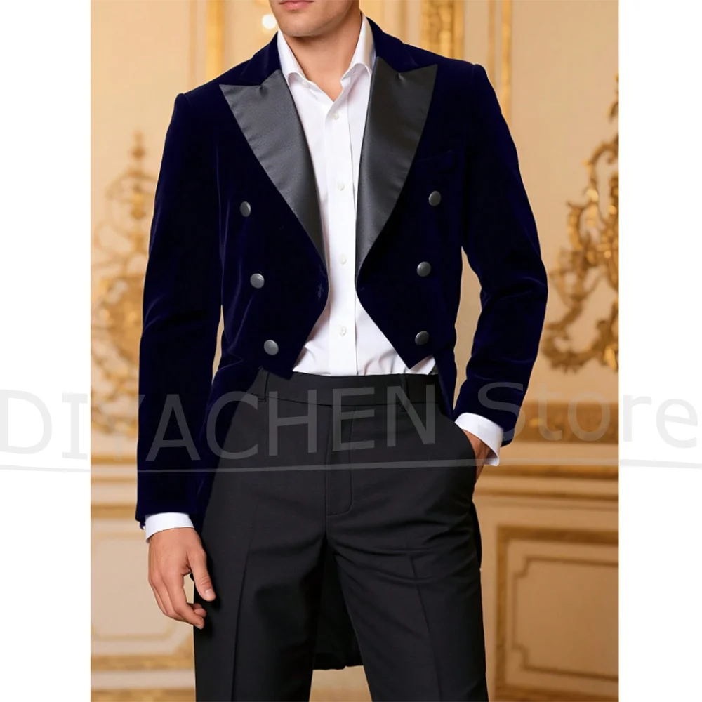 

Мужской бархатный костюм с черными атласными лацканами, двубортный фрак, комплект из 2 предметов, официальный наряд для жениха, свадьбы, выпускного вечера