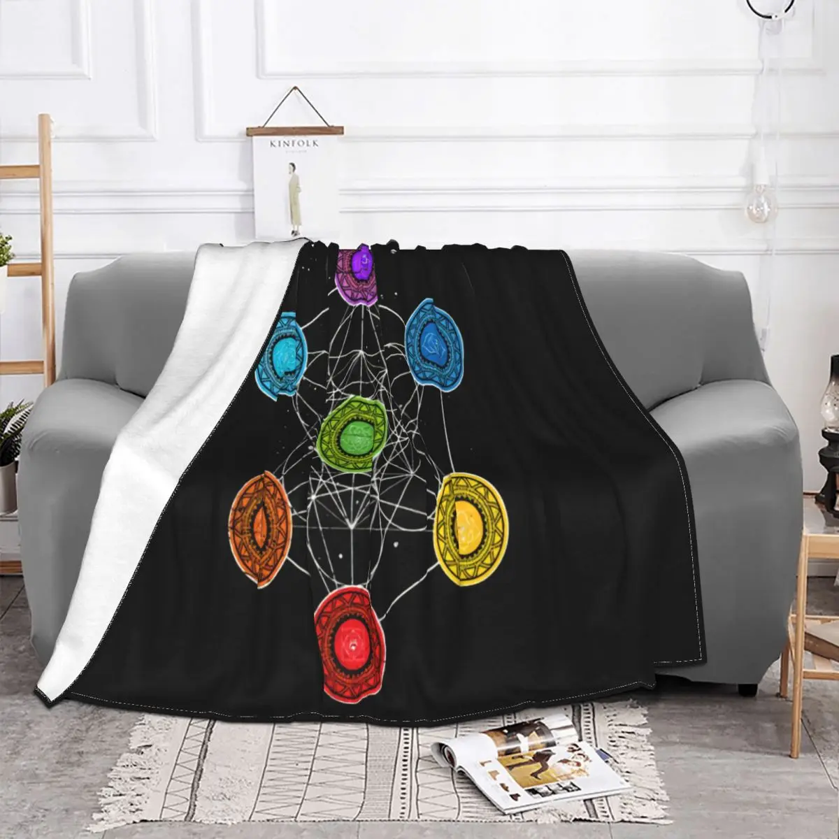 Short With Psychedelic 7 Chakra Cube Image Crewneck Pride Design Men Different Man Halloween Throw Blanket