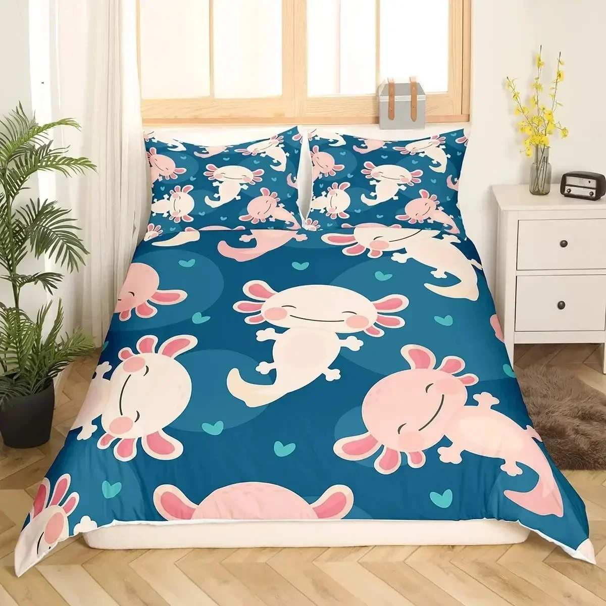 3D Print Cartoon Axolotl 3D Bedding Set Duvet Cover Pillowcases Single Twin Full Queen King Size Home Decor Pillowcase Boys Gift