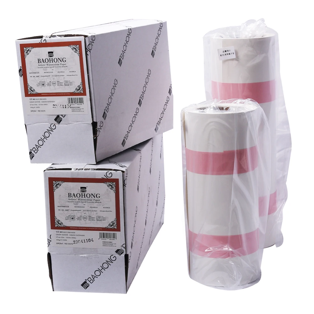 Baohong Artist Master Watercolor paper roll 37cm width length 10 meters 140LB/300GSM 100% cotton pulp watercolor paper