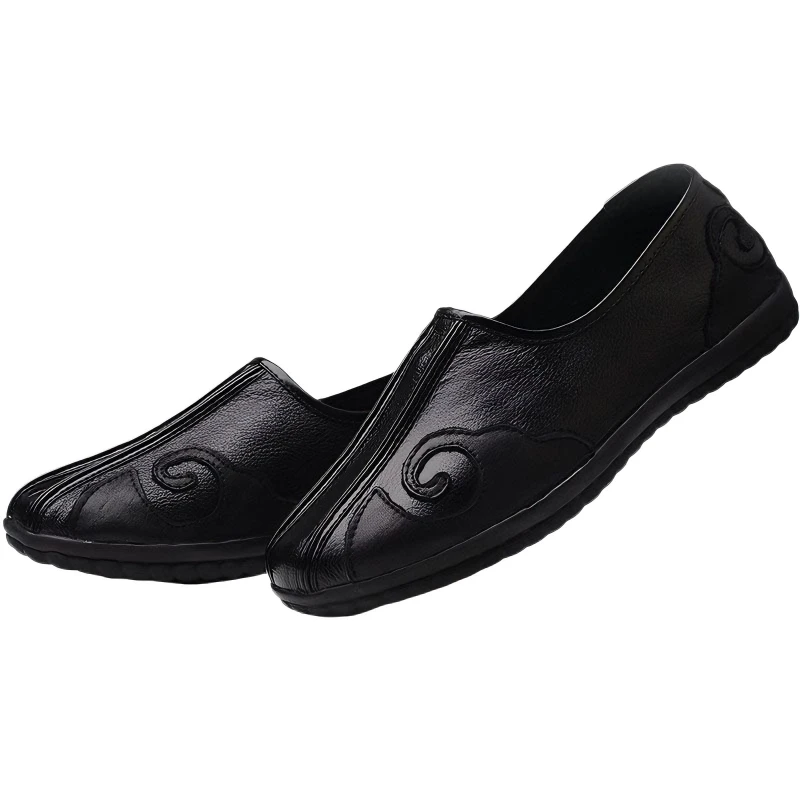 Men's Breathable Perforated Genuine Leather Kung Fu Shoes Traditional Chinese Tai Chi Martial Arts Footwear for Training And Fit