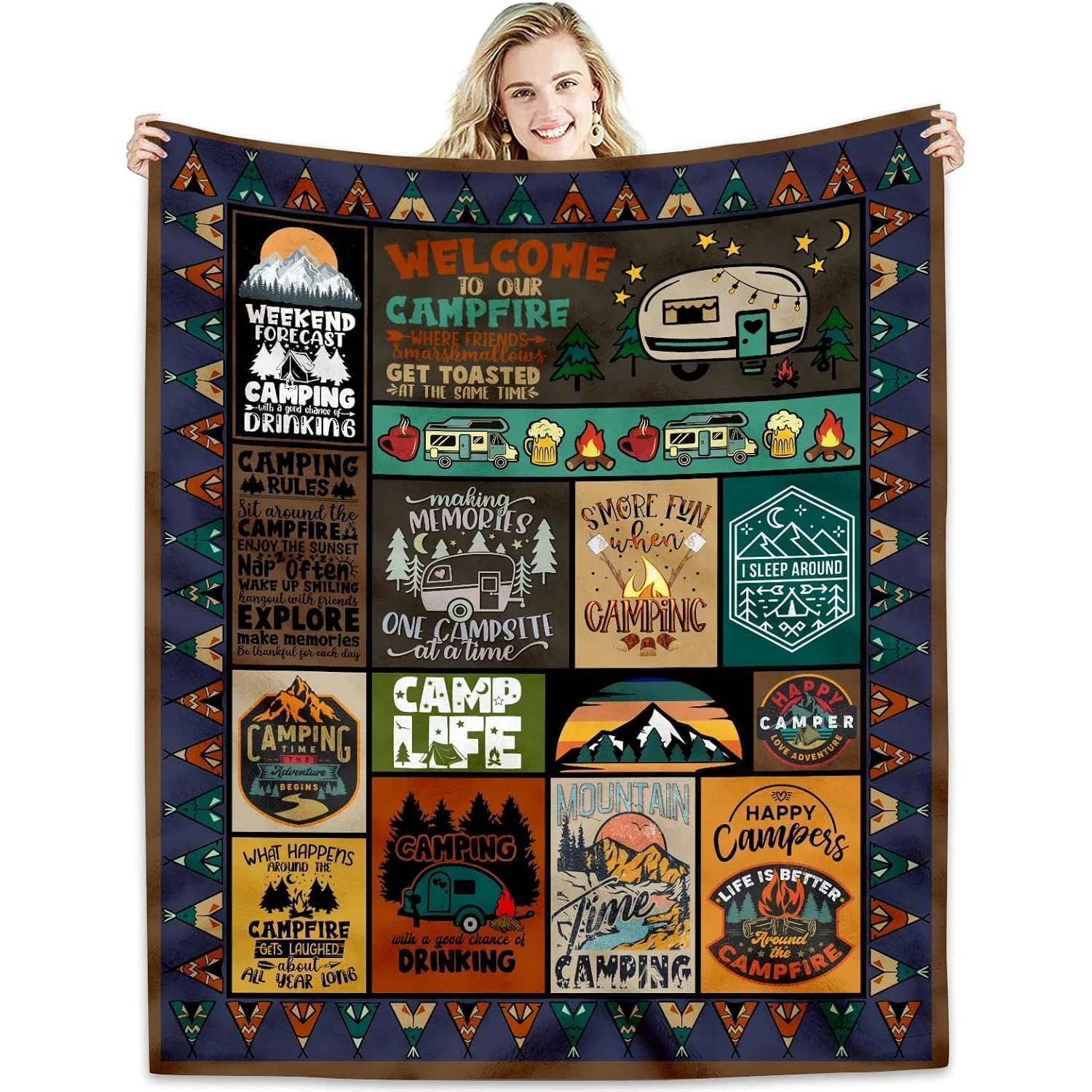 Camping blanket for camping enthusiasts, creative gifts for men or women, gifts for outdoor campers, holiday birthday gifts 