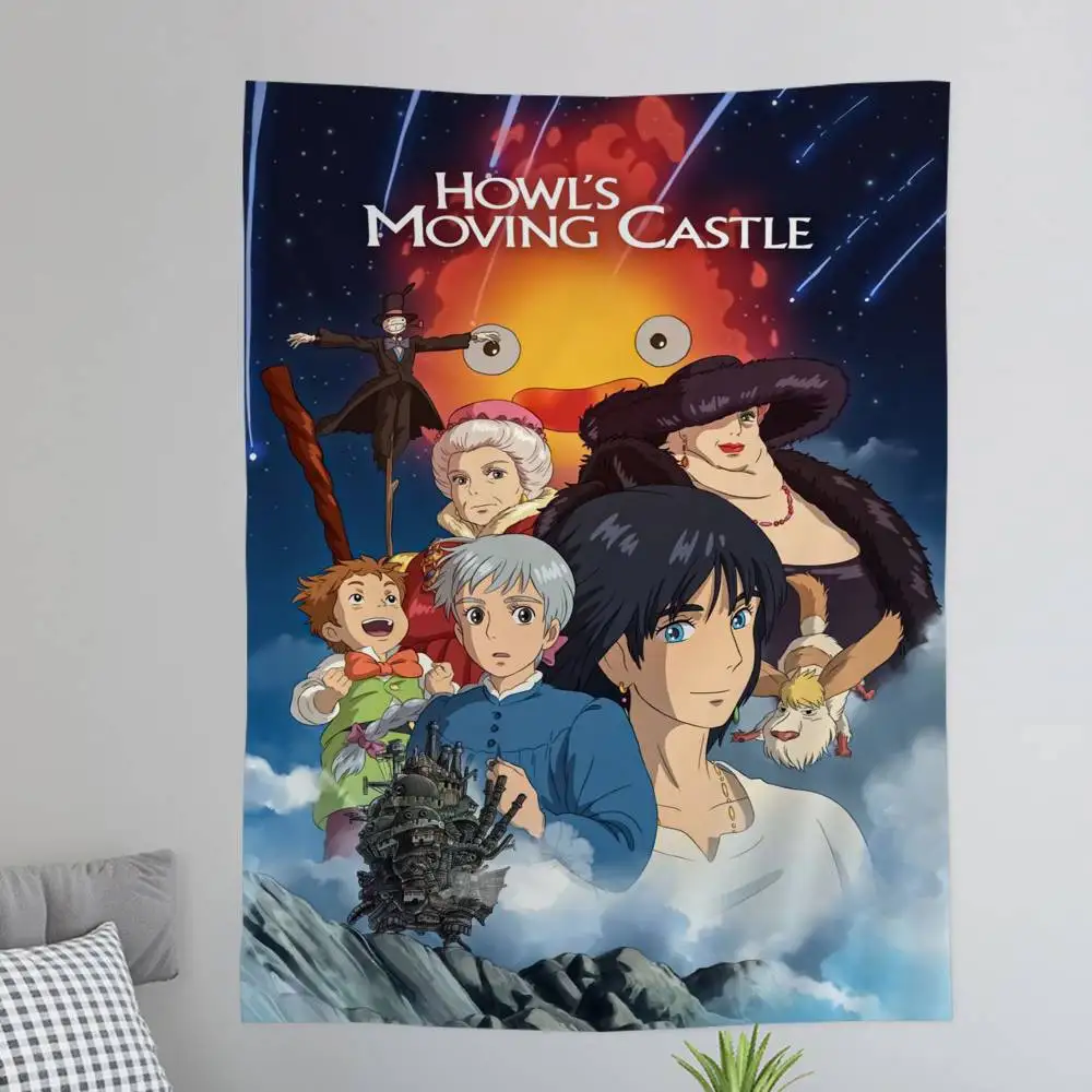 Moive H-Howls M-Moving C-Castle Cartoon Tapestry Art Science Fiction Room Home Decor Wall Hanging Sheets