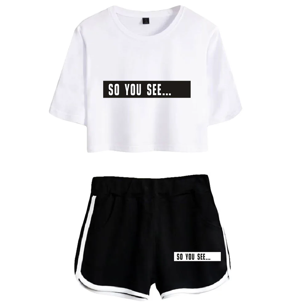 

Summer Women's Sets So You See Dhar Mann Merch Short Sleeve Crop Top + Shorts Sweat Suits Women Tracksuits Two Piece Outfits