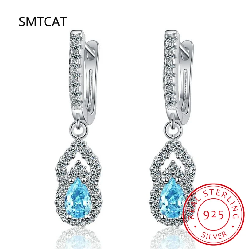 Total 1.68ct Pear Natural Sky Blue Topaz Dangle Drop Earrings 925 Sterling Silver for Women Gemstone Fine Daily Jewelry Brincos