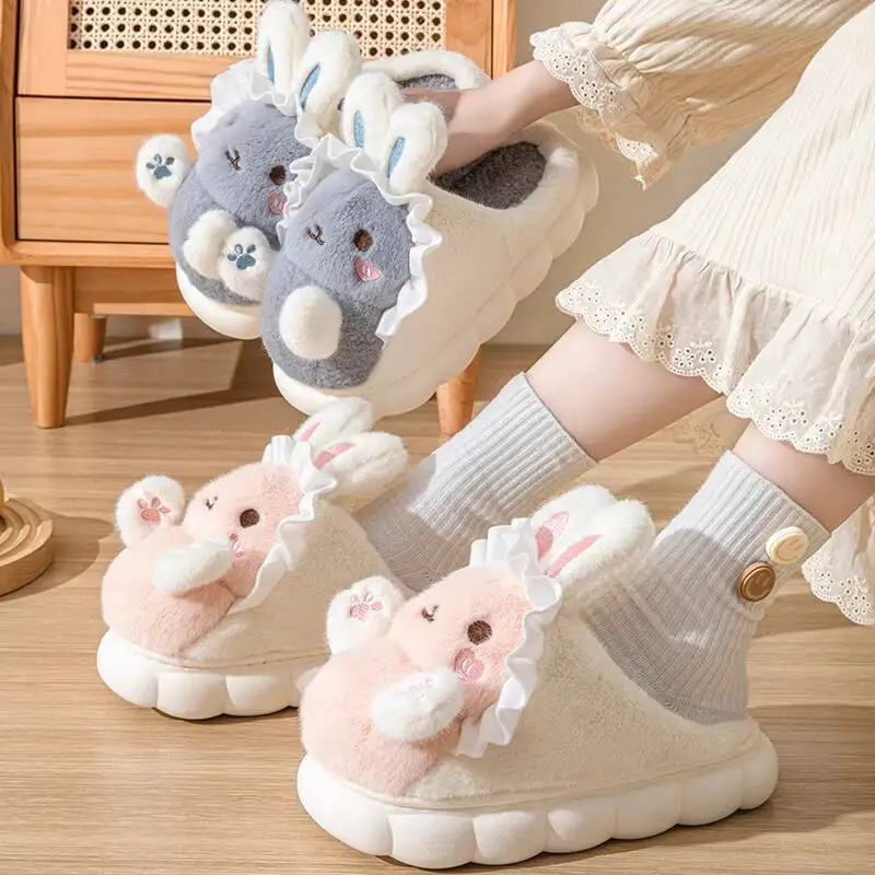 

Autumn Winter Women's Cotton Home Slippers Cute Cartoon Closed Heel Indoor Household Cold Resistant Warm Indoor Non Slip Shoes