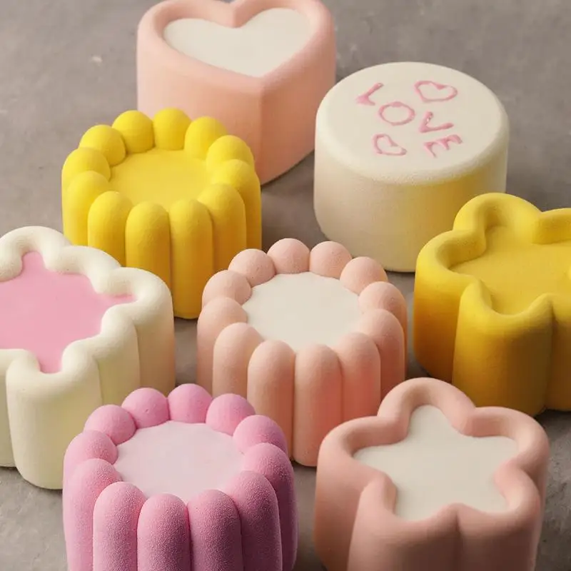 △ Flower Heart Square Star Shape Bento Cake Silicone Mold Chocolate Mousse Mould Soap Candle Gypsum Making Moulds Bakeware