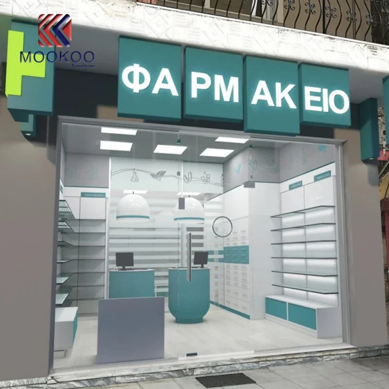 custom.Best Price Good Quality Customized Pharmacy Shop Counter Display
