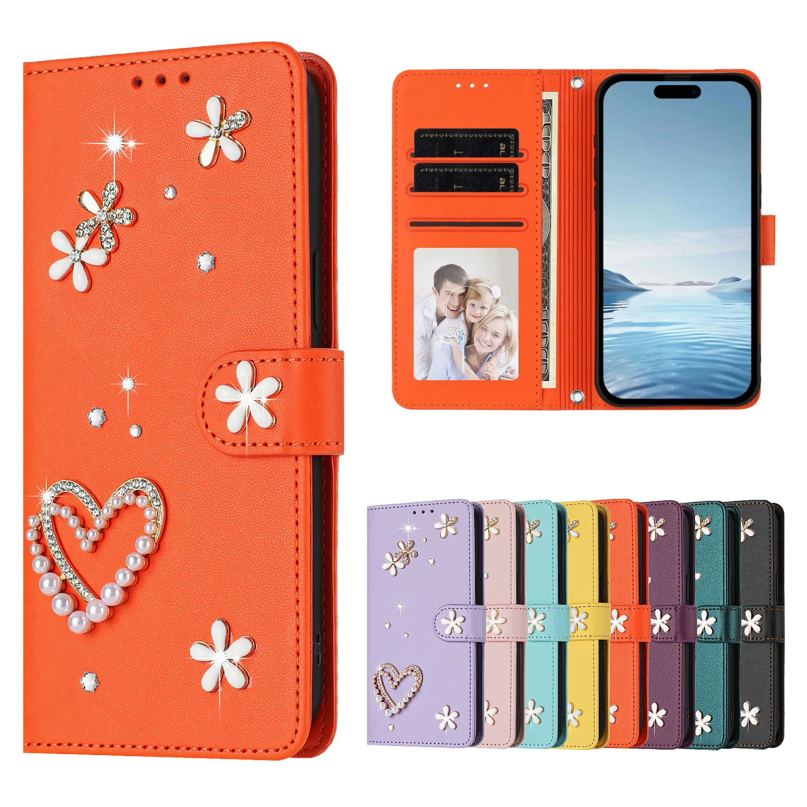Glitter Jewelled Lanyard Leather Phone Case For Asus ROG Phone 9 8 Zenfone 12 11 Ultra Wirst Strap 3 Cards Wallet Flip Cover - view 4