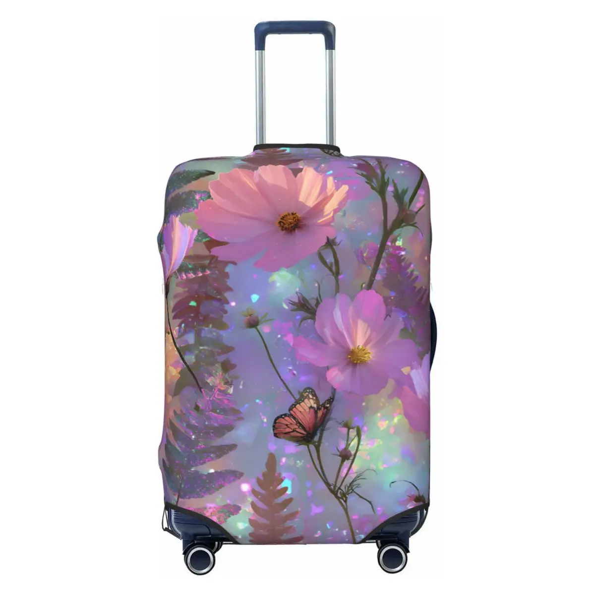 Dreamy Glitter Cosmos Fern Floral Luggage Cover Elastic Travel Suitcase Protective Covers Suit For 18-32 inch