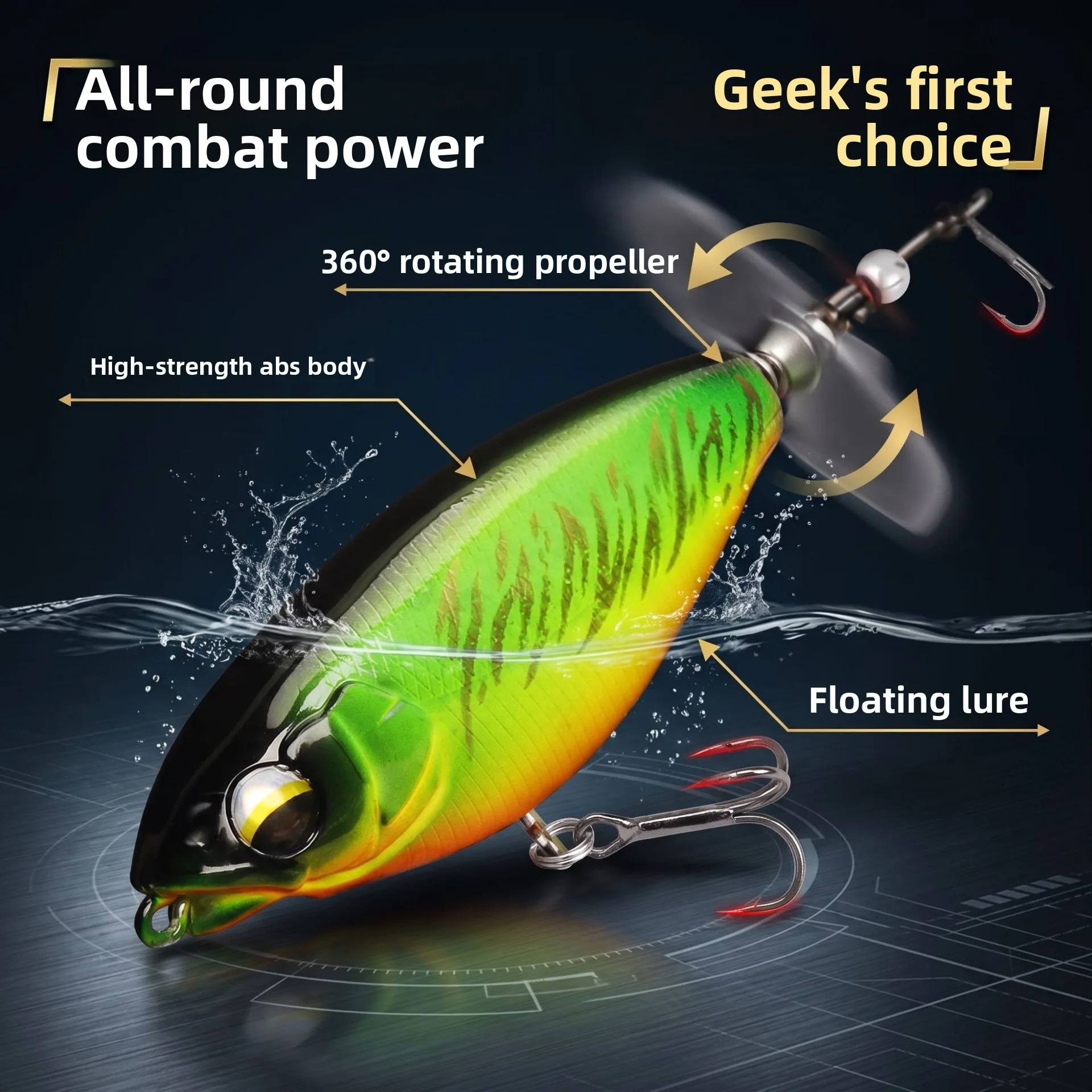 Second generation surface tractor, lure bait, water-based noise, precise long-range projection