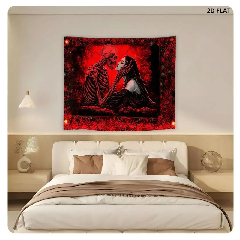 VIKAMA Gothic Couple Skull Tapestry, Dark Aesthetic Wall Hanging, Trendy Bedroom Dorm Room Home Decor