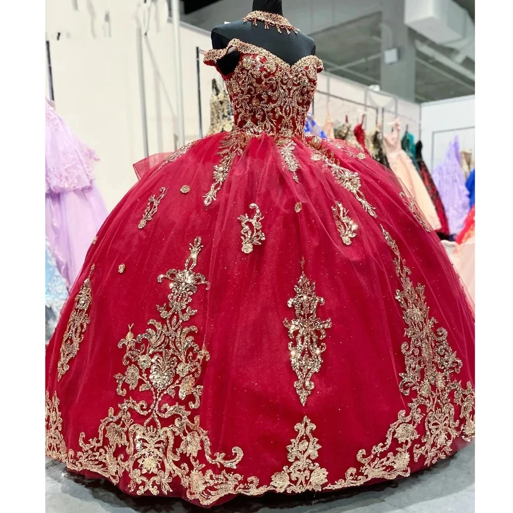 ANGELSBRIDEP gaun Quinceanera berkilau applique renda emas mewah Vestidos De 15 Anos korset pesta ulang tahun Formal Prom