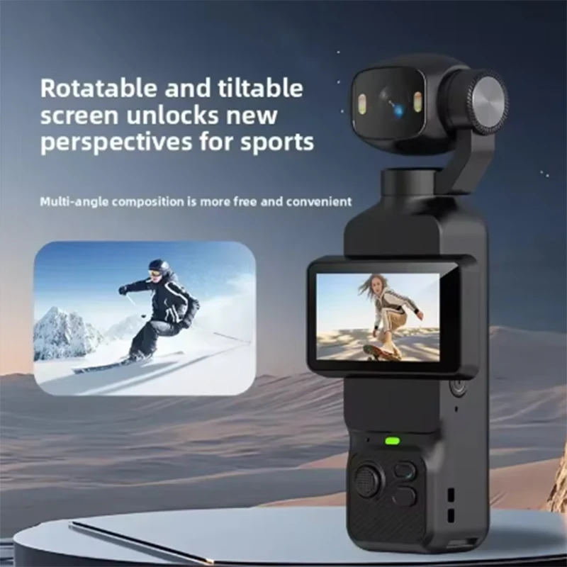 4K Handheld Action Camera HD 180° Rotatable Lens Electronic Anti-shake Pocket Vlog Camera with Fill Light for Outdoor Sports.