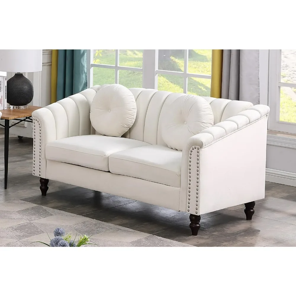 Luxurious Velvet Love Seat Chesterfield Settee Sofa Upholstered Rolled Arm with Rivets Button Tufted Pillow,Sofa for Living Room