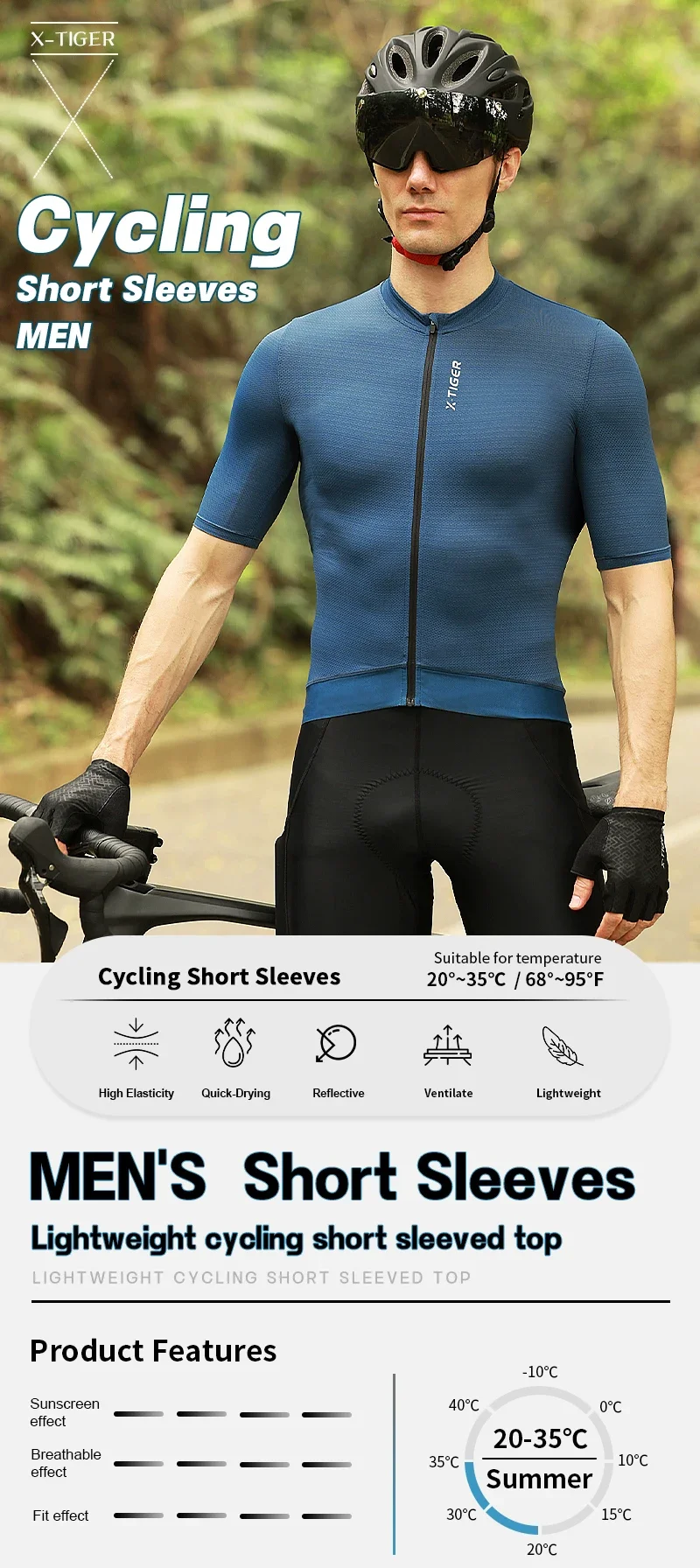 X-TIGER Sommer-Radtrikot, atmungsaktives, kurzes Sportshirt, schmal geschnittenes Profi-Radtrikot, Rennsport-Oberteil, Freizeitbekleidung, Radtrikot – Detail 3