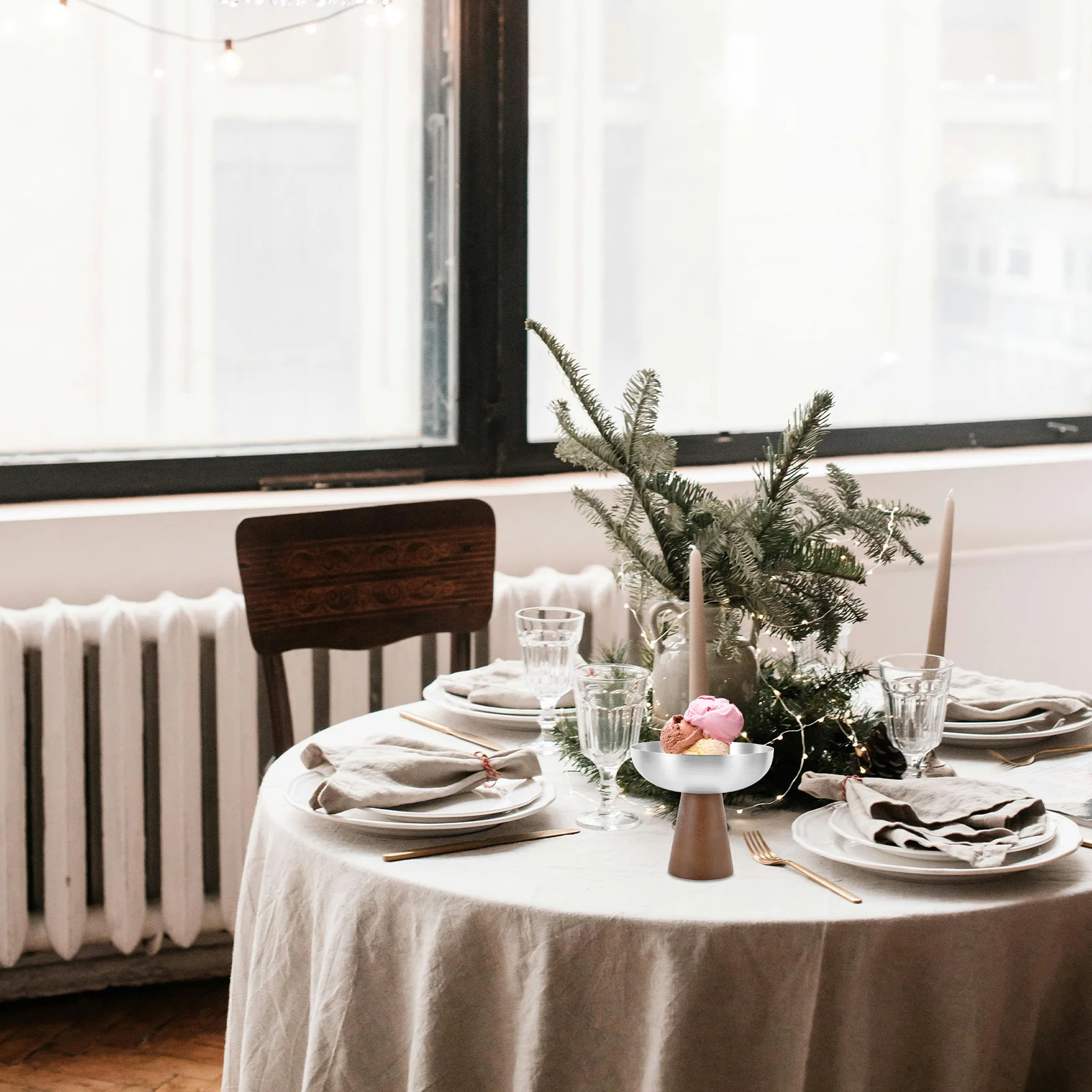 

Stainless Steel Dessert Cup 150ml Wooden High Footed Ice Cream Bowl Fruit Pudding Salad Party Use Stainless Steel Ice Cream Cups