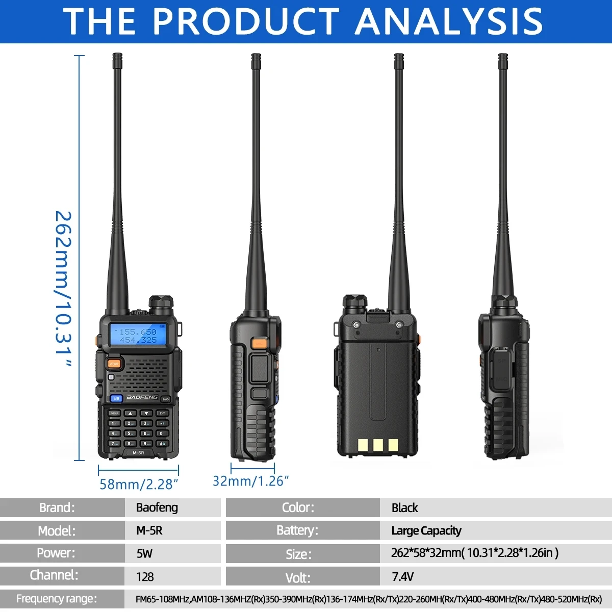 Baofeng-M-5R Walkie Talkie, Bandas completas, Frequência de cópia sem fio, rádio bidirecional, carregador USB, radioamadorismo de longo alcance para