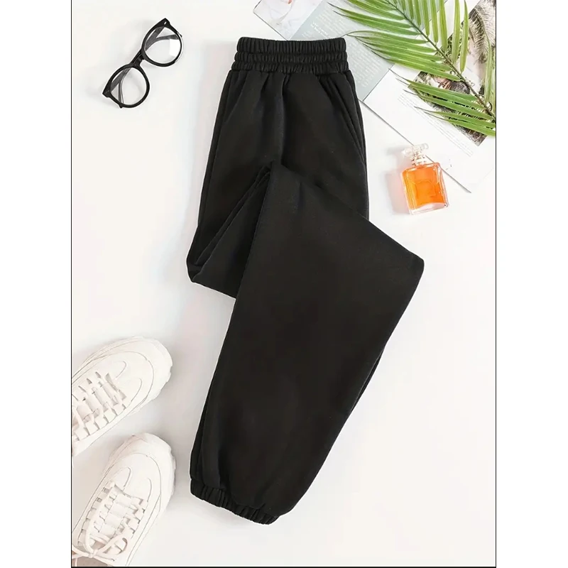 Autumn and Winter Women\'s Trousers Letter Print Elasticated Waist Pockets Footed Trousers Fashion New Female Pants