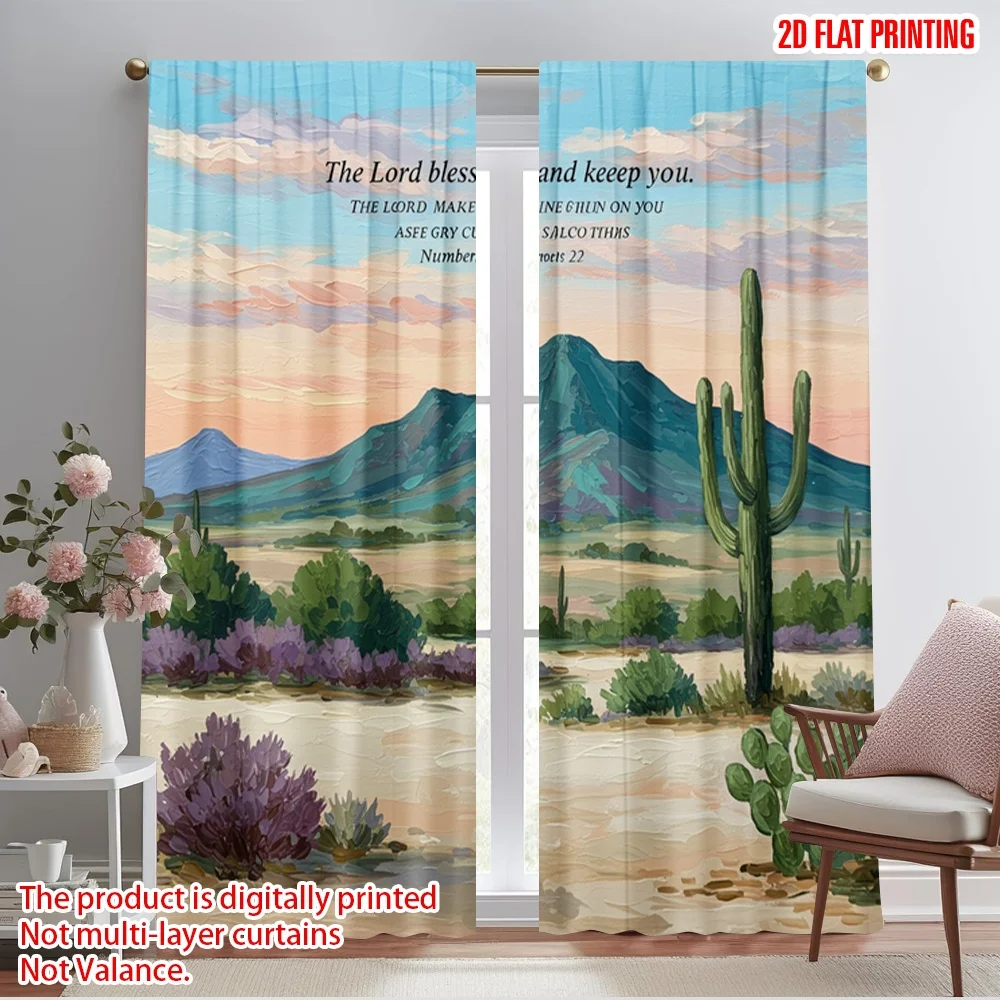 

2pcs 2D flat printing Window Treatment Curtains The Lord Bless You Fabric Without Electricity 0 Perfect for Outdoor and Home