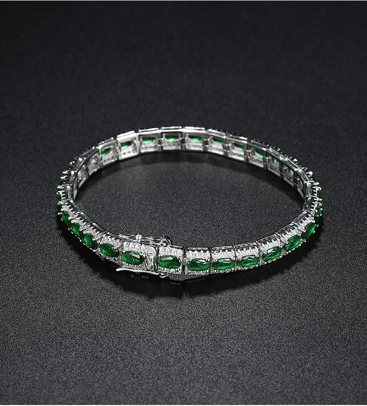 18K Real Platinum PT950 green spinel diamond bracelet Sen Instagram niche design simple single row full of diamond light luxury