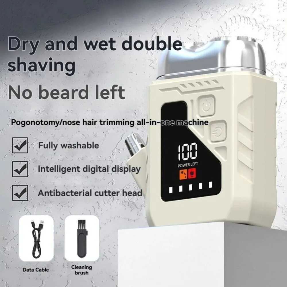 

2in1 Mini Electric Shaver Painless Digital Display Electric Nose Hair Trimmer Efficient Shaving Double Head