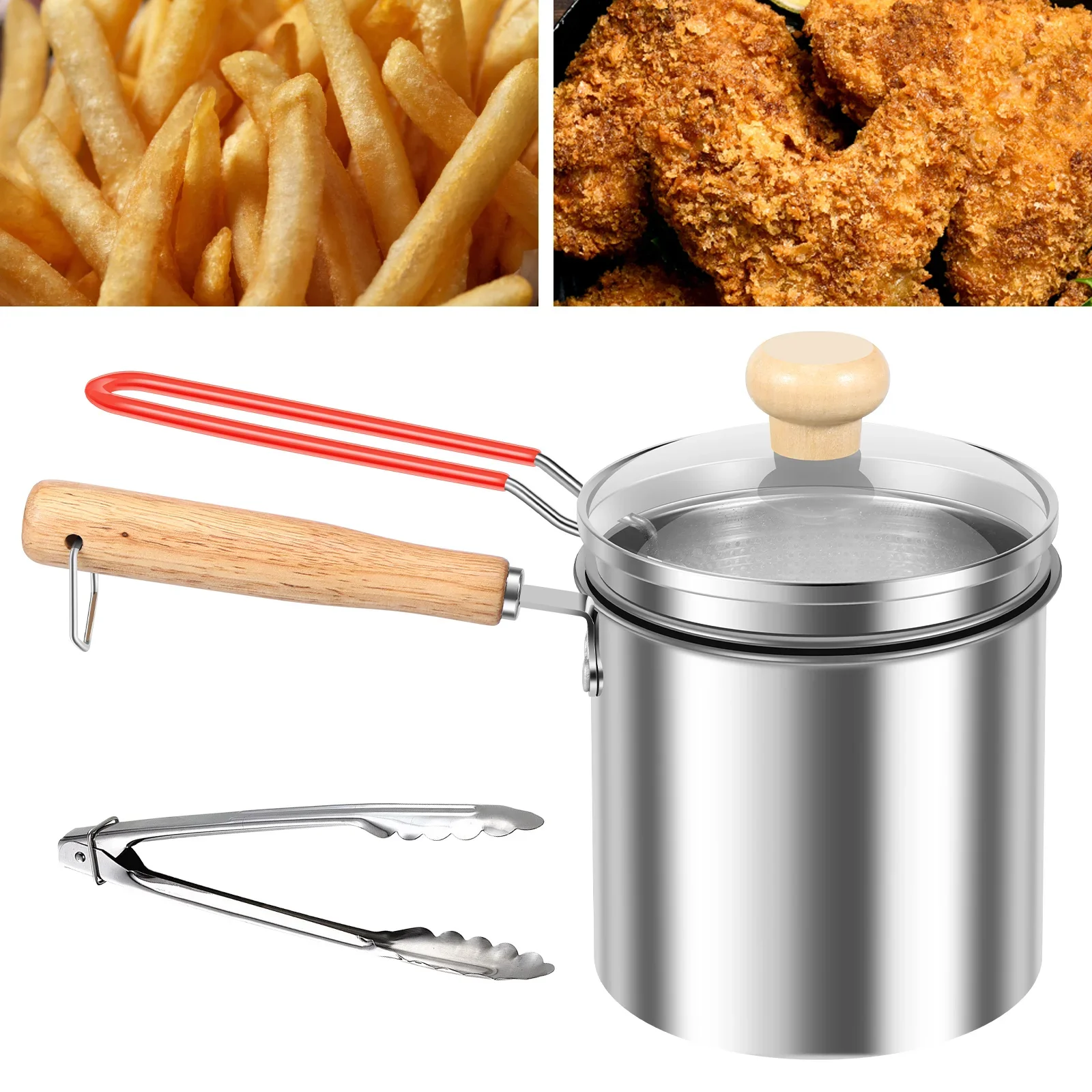 Deep Fryer Pot with Strainer Basket Stainless Steel Deep Frying Pot with Handle Lid Oil Mini Fryer Frying Fish Shrimp Chicken