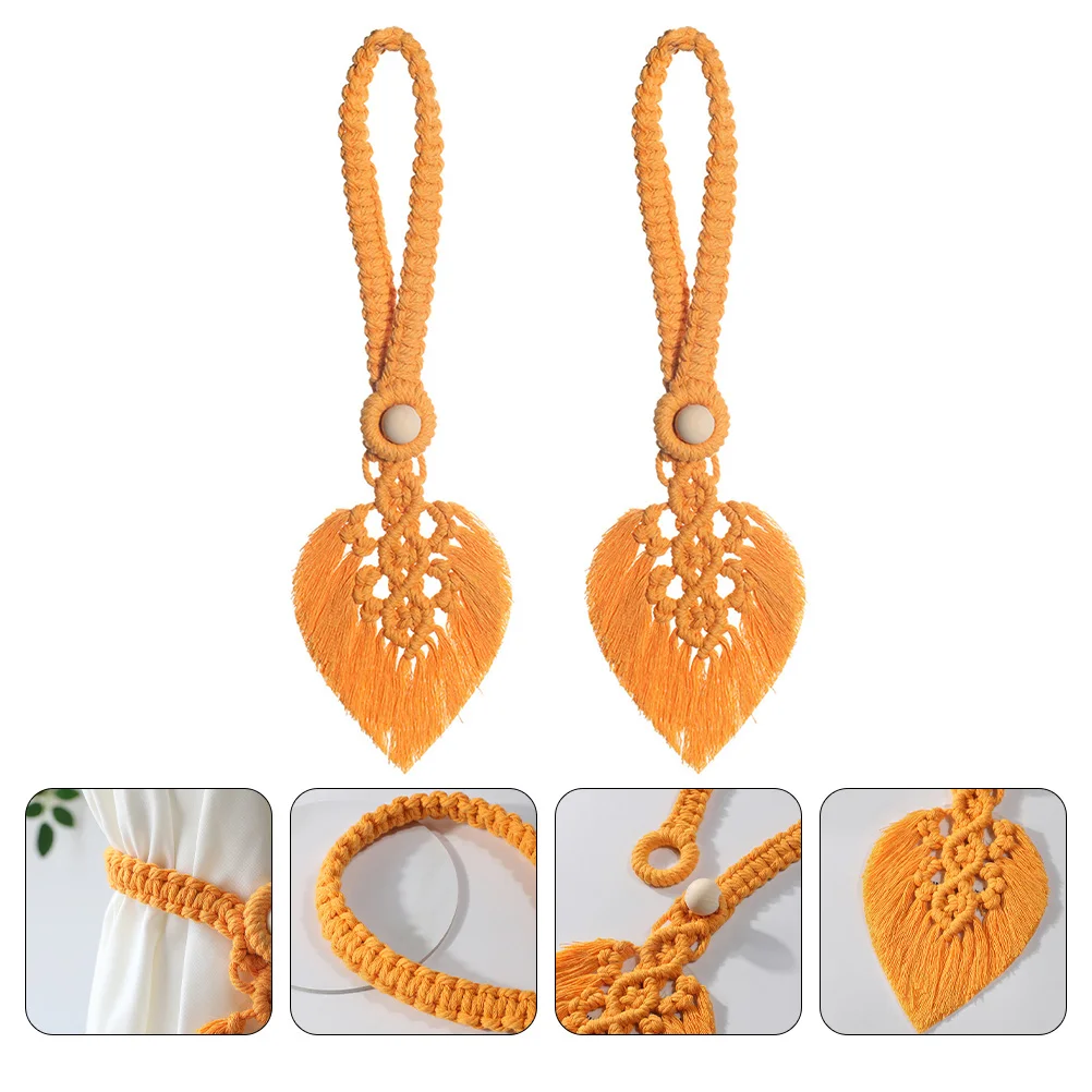 2PCS Curtain Tie Rope Home Decorative Strap Bohemian Macrame Tassel Leaf Practical Autumn Woven Buckle Accessory