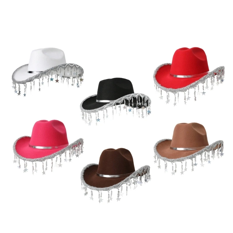 Glitter Sequins Trim Cowboy Hat Fashion Nightclub Adult Carnivals Cowboy Hat Dropship