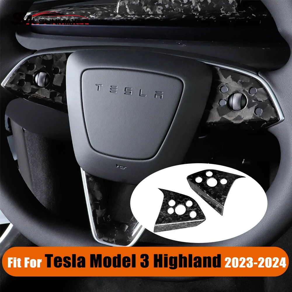 

Для Tesla Model 3 Highland 2024, накладка на руль из кованого углеродного волокна, автомобильные аксессуары