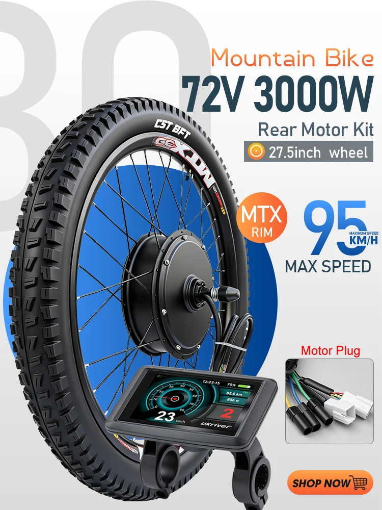 AliExpress KUNTENG E-BIKE 72V 3000W MTX Rim Electric Bike Conversion Kit EBike 26" 27.5" 29" 700C Rear Hub Motor Bicycle Wheel Kit With UKC1 LCD Display