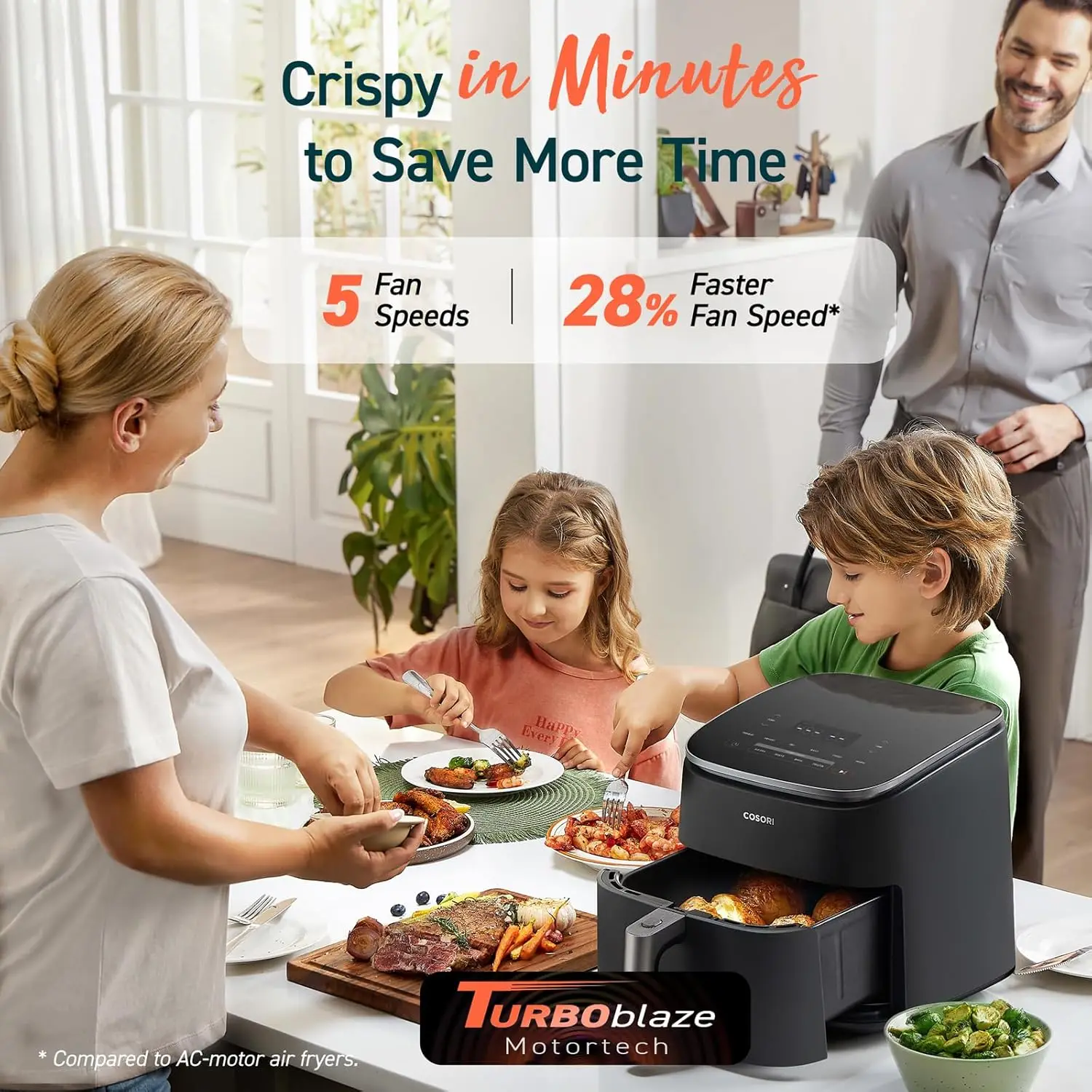 Air Fryer 9-in-1, Compact & Large 6 Qt, 5 Fan Speeds with 450F for Crispy, 95% Less Oil, 100+ In-App Recipes with Nutrien