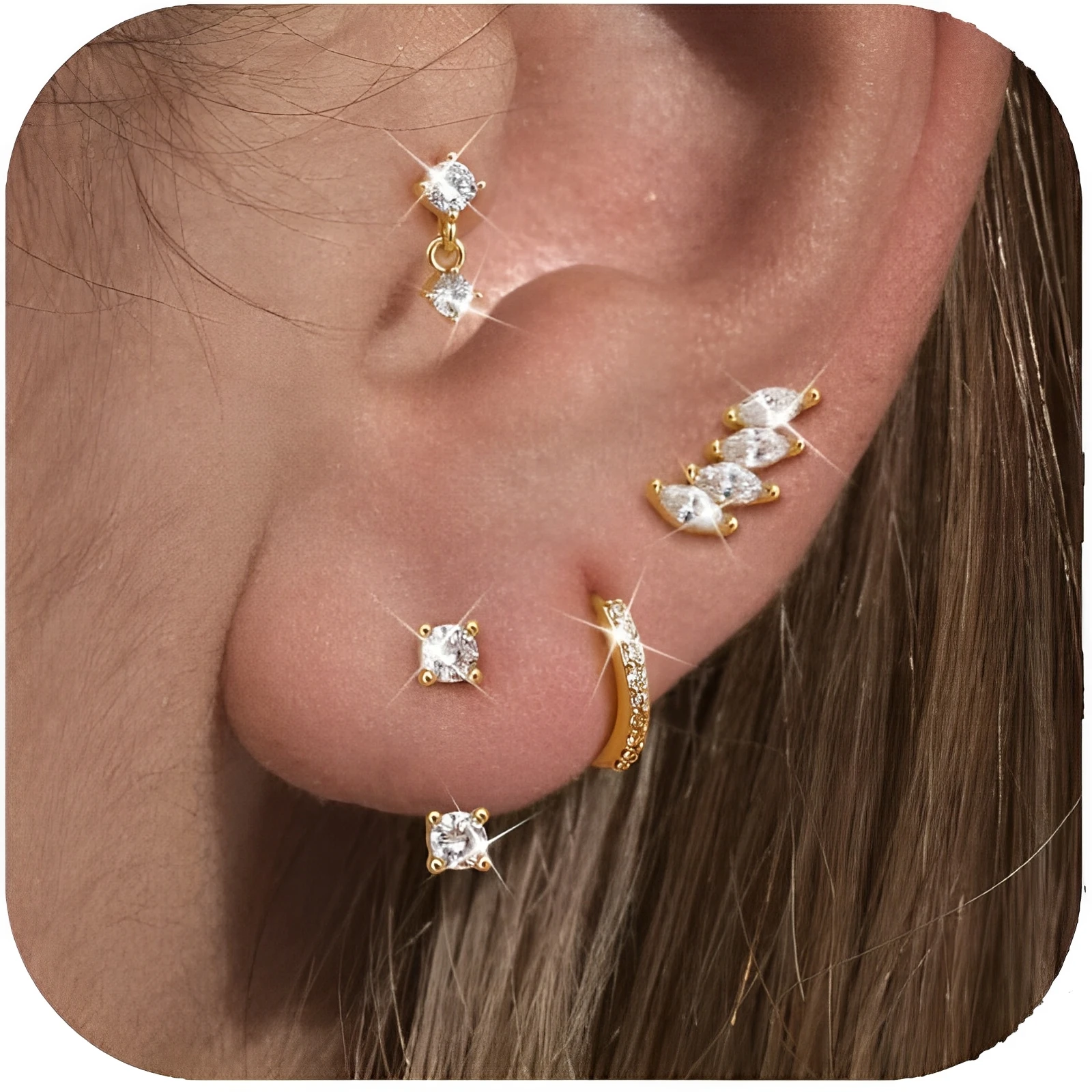 

Drperfect 4 Pairs Earrings Set for Women Flatback Cartilage Hoop 14k Gold Plated Surgical Steel Tragus Helix Piercing