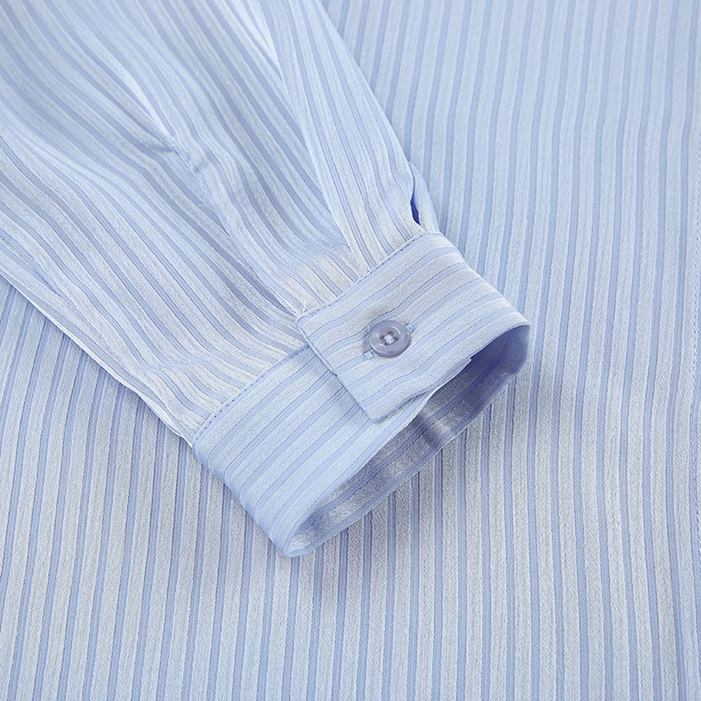 Early Autumn Ice Silk Shirt High Quality Office Lady Fashion Long Puff Sleeve Single Breasted Lapel Versatile Women's Top