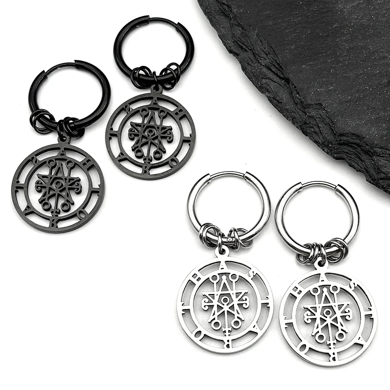 

Astaroth Sigil Goetia Stainless Steel Earrings for Women Men Solomon Demon Seal Satan Sigil satanique patch PIN Jewelry Gift