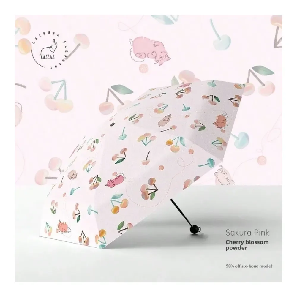 

5Fold Mini Umbrella For Women, Cute Portable UV Protection Black Coating Parasol, Lightweight Folding Sun And Rain Umbrella