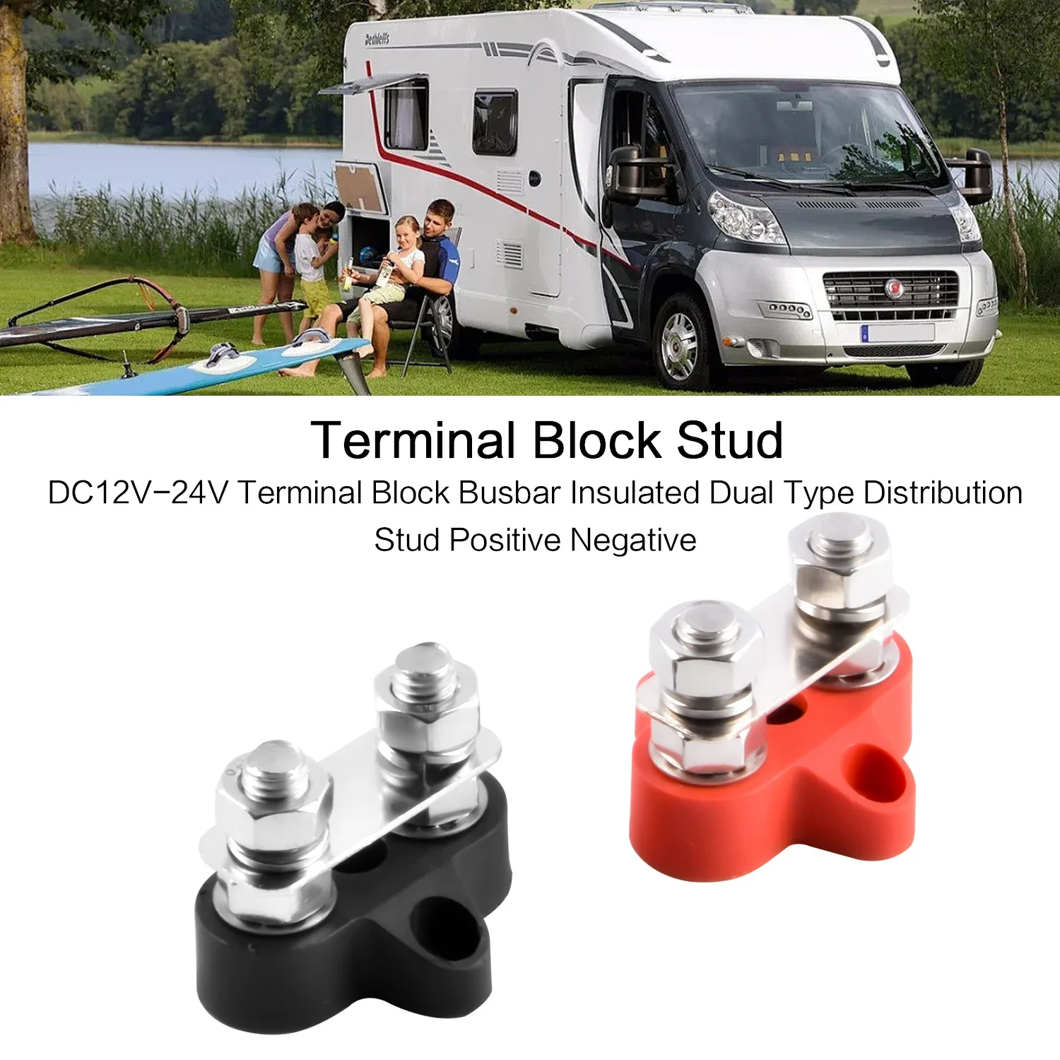 

5/16" Terminal Block Studs DC12V-24V Junction Block Bus Bar Insulated Dual Heavy Duty Power Distribution Stud Positive Negative