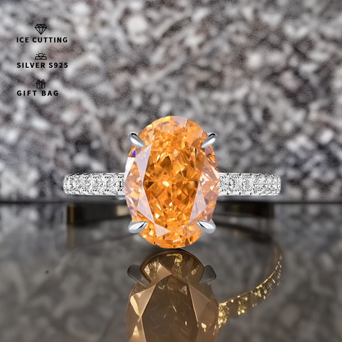 S925 Sterling Silver Classic Ring Morgan Orange Fine Quality Zircon Ice oval silver plated platinum and golden rings for women