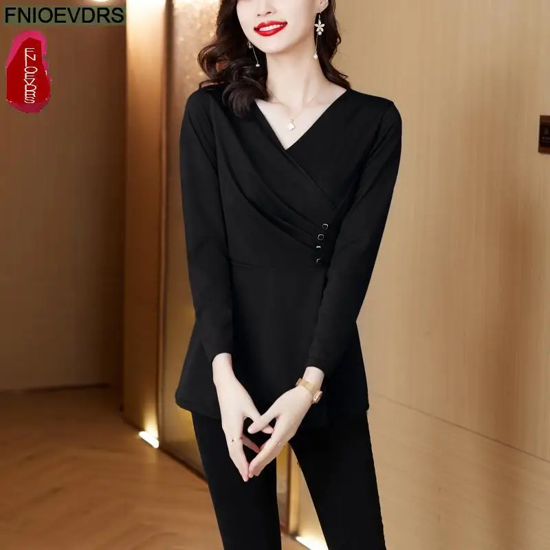 M-5XL Women Elegant Office Lady Retro Vintage Loose V Neck Peplum Tops Work Peplum Black Lace Long Tunic Basic Shirt Blouses