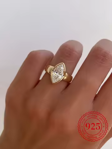 925 Sterling Silver 6*12mm Shining Glossy Marquise Zircon Ring for Women Engagement Wedding Luxury High Quality Fine Jewelry